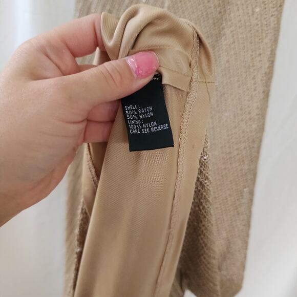 Carmen Marc Valvo Knit crochet Maxi Dress L tan gold All-over beaded formal vtg - Picture 8 of 13